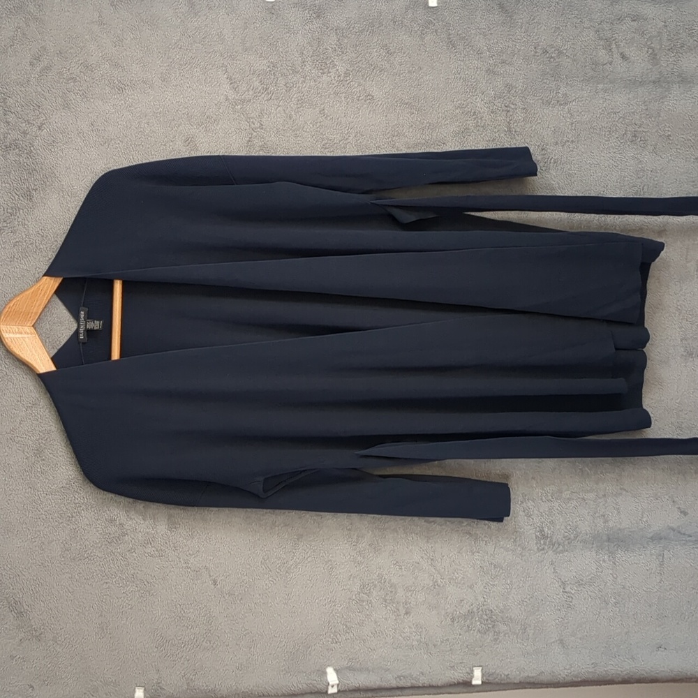 Eileen Fisher Open Cardigan Sweater With Belt Navy Blue Tencel Size PL